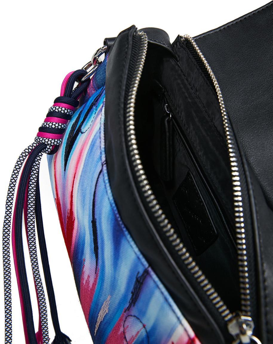 bunte Schultertasche Phuket Mini Desigual Blue Stickapplikation