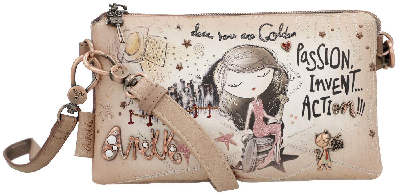 dreigeteilte Abendtasche Glitzer Hollywood Anekke beige 