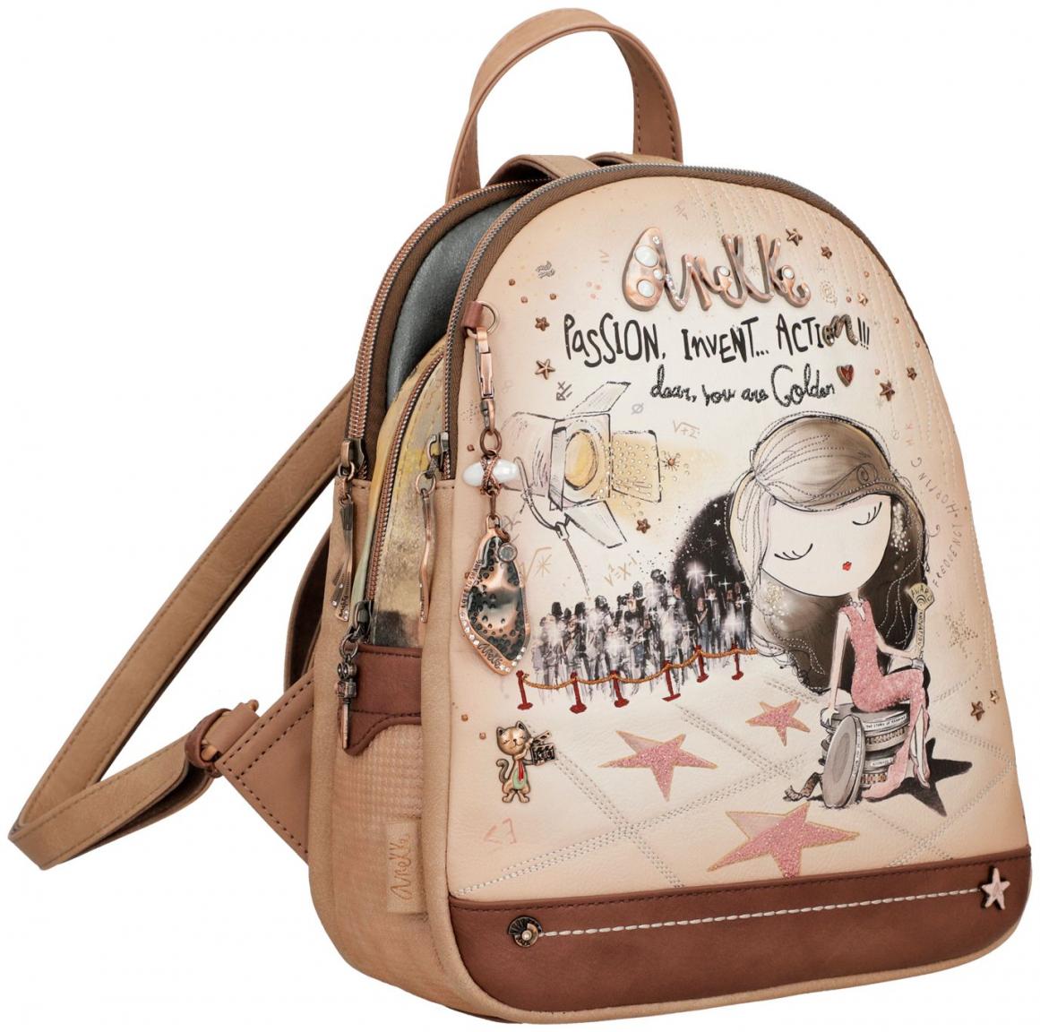 dreigeteilter Rucksack Anekke Hollywood Glitzer beige Strass