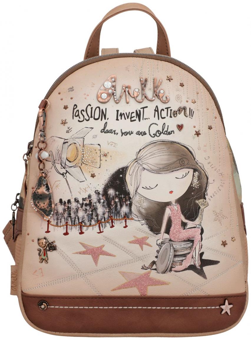 dreigeteilter Rucksack Anekke Hollywood Glitzer beige Strass