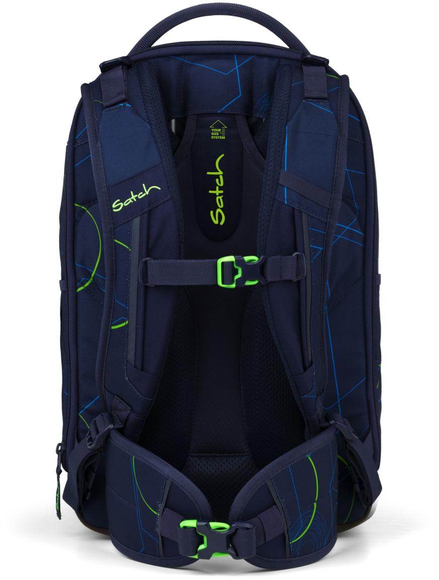 dunkelblaue Büchertasche grafischer Print Satch match Plus Blue Tech