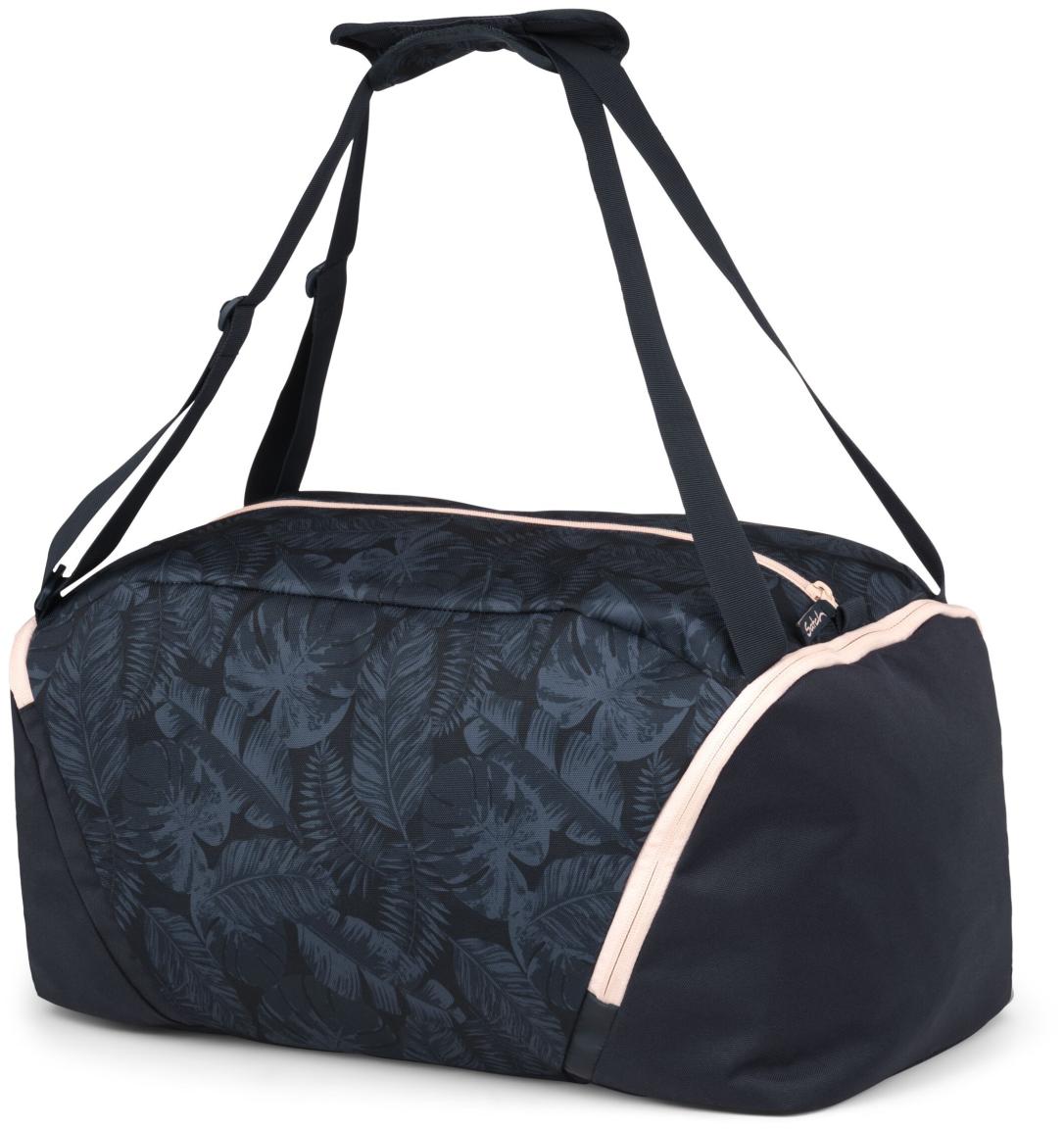 dunkelblaue Trainingstasche Blätterprint rosa Satch Duffle Bag Midnight Jungle
