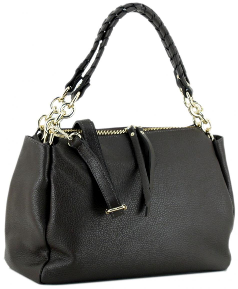 dunkelbraune Ledertasche mit Kettendetail CALEIDOS Italien