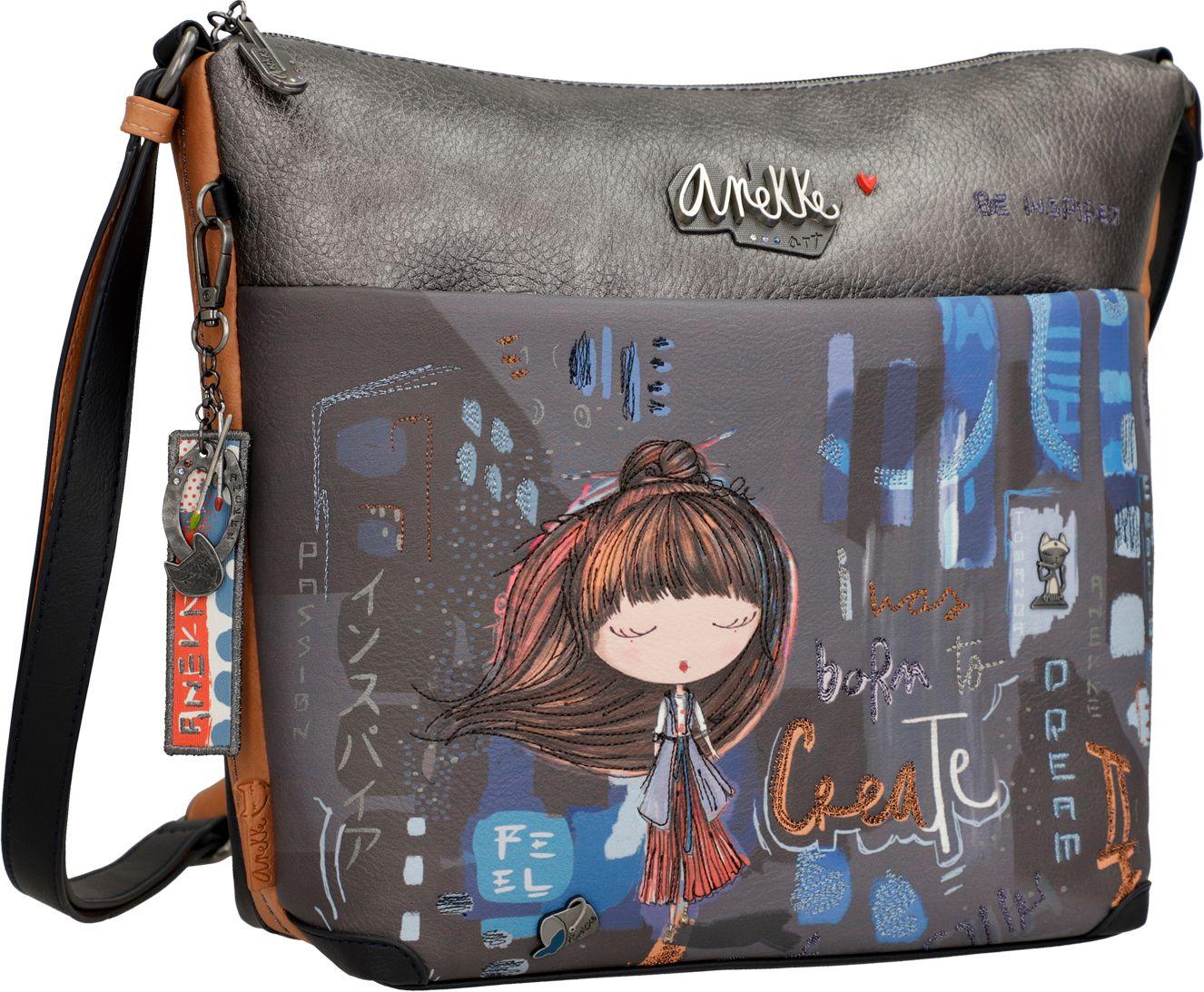 dunkelbunte Crossovertasche Japan Großstadt Anekke Contemporary blau