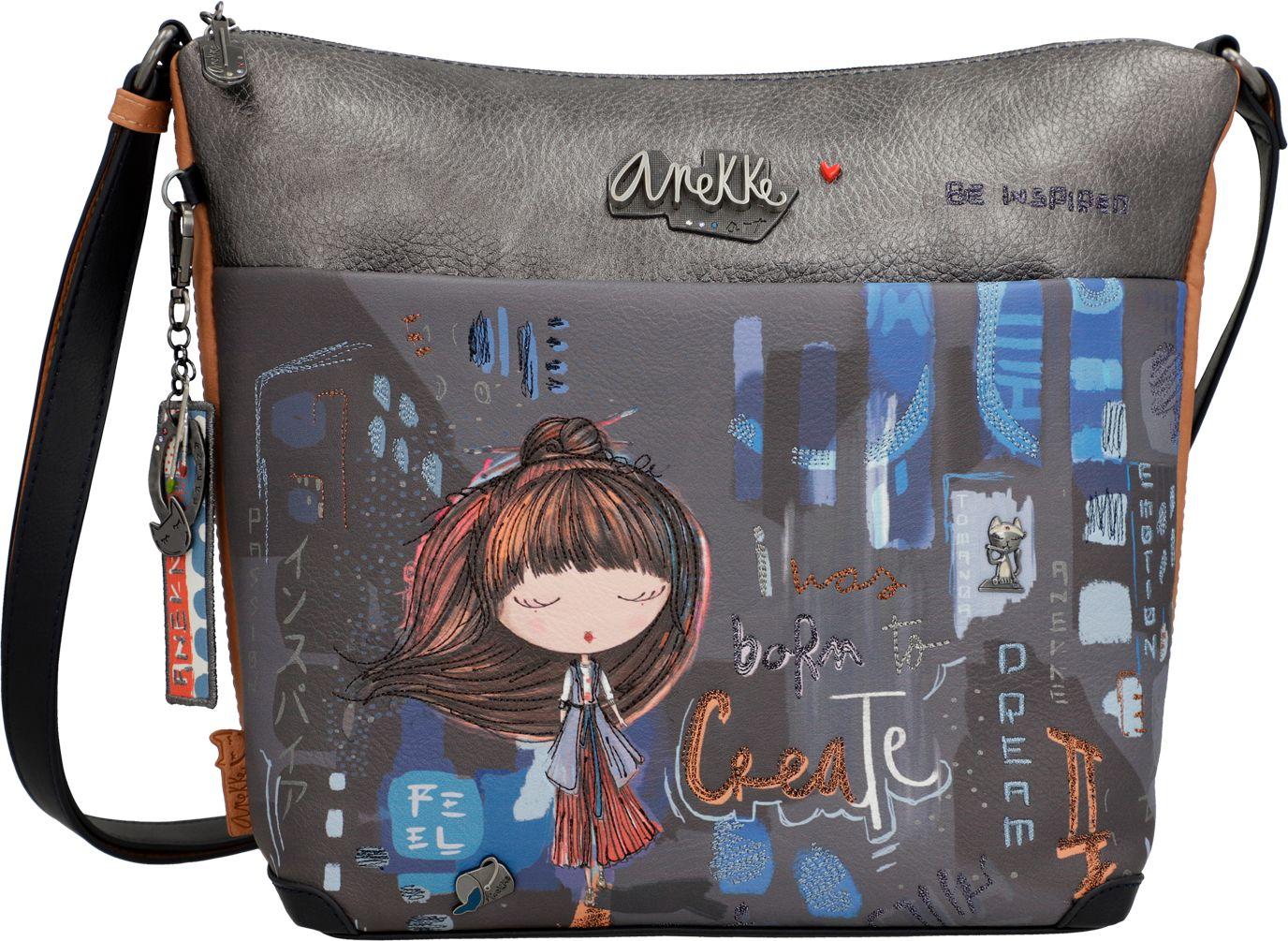 dunkelbunte Crossovertasche Japan Großstadt Anekke Contemporary blau