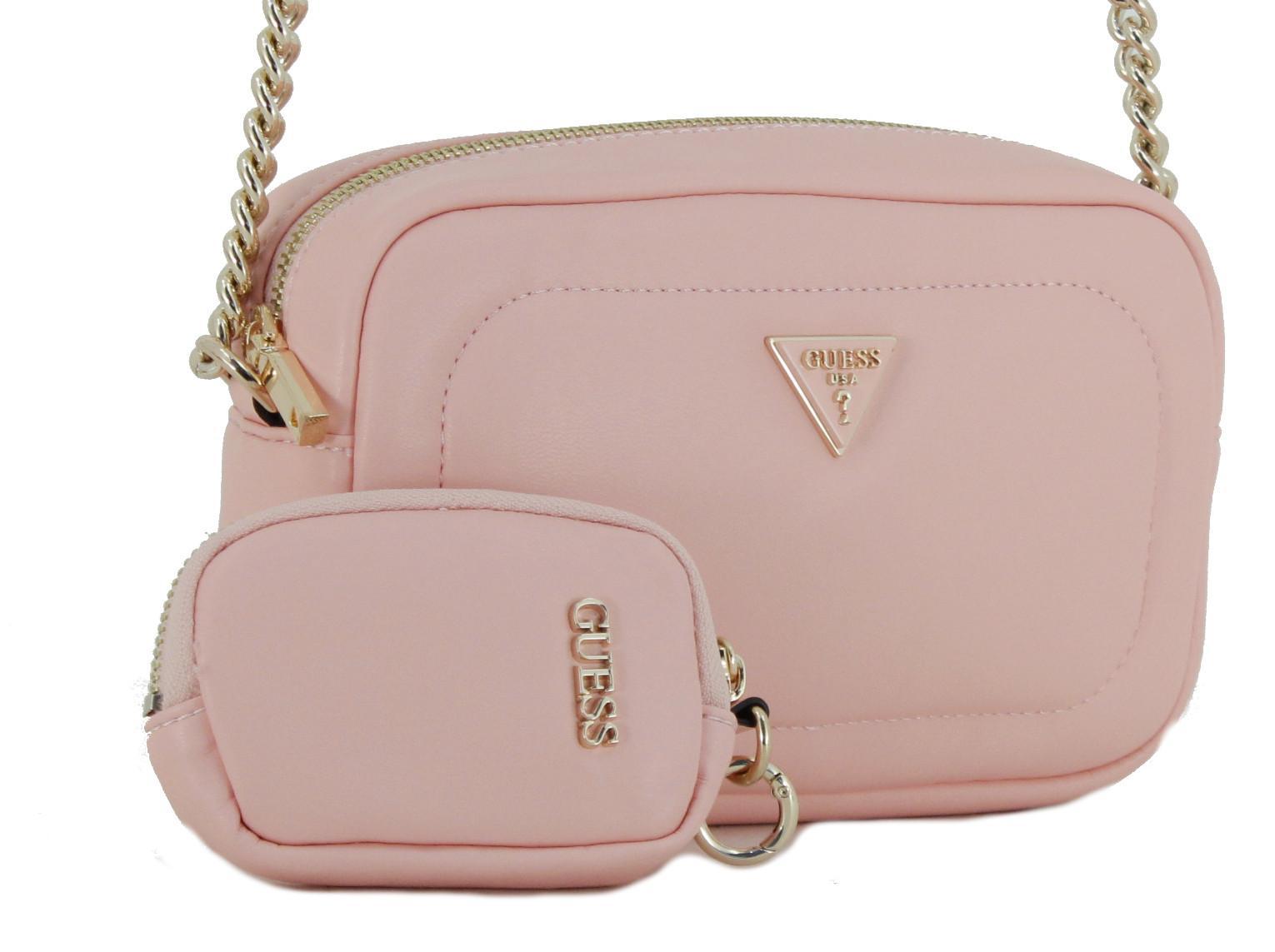 edle Crossovertasche mit Kette Sharma Guess leicht wattiert Peach Rosa