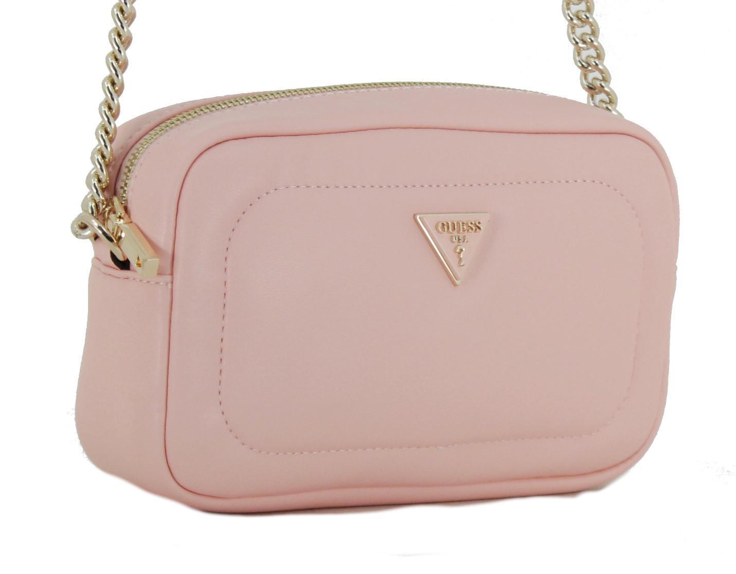 edle Crossovertasche mit Kette Sharma Guess leicht wattiert Peach Rosa