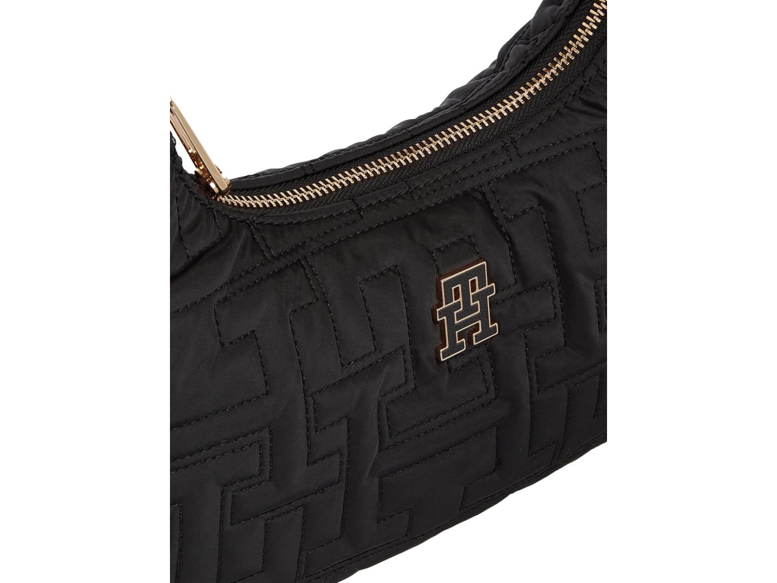 edle Nylontasche Tommy Hilfiger Chic Shoulder Bag Unterarmtasche Black Steppdesign