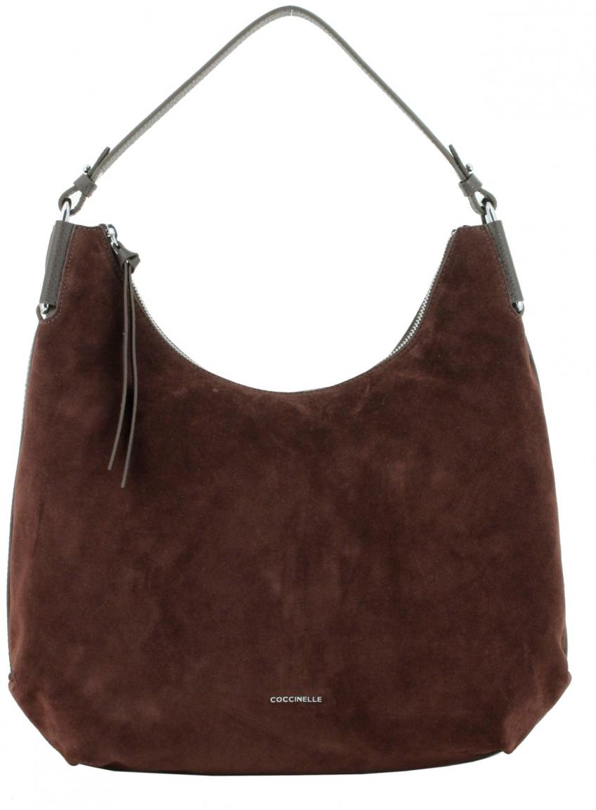 edle Schultertasche Materialmix Coccinelle Rebekka Suede Large Warm Taupe