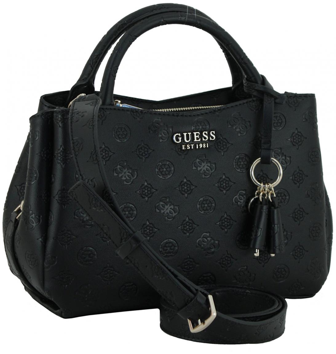 elegante Kurzgrifftasche Guess Phoebe Girlfriend Satchel schwarz Peonyprägung