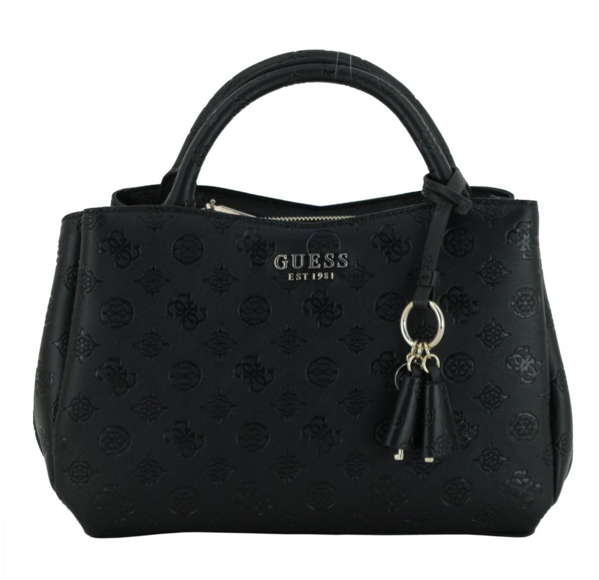 elegante Kurzgrifftasche Guess Phoebe Girlfriend Satchel schwarz Peonyprägung