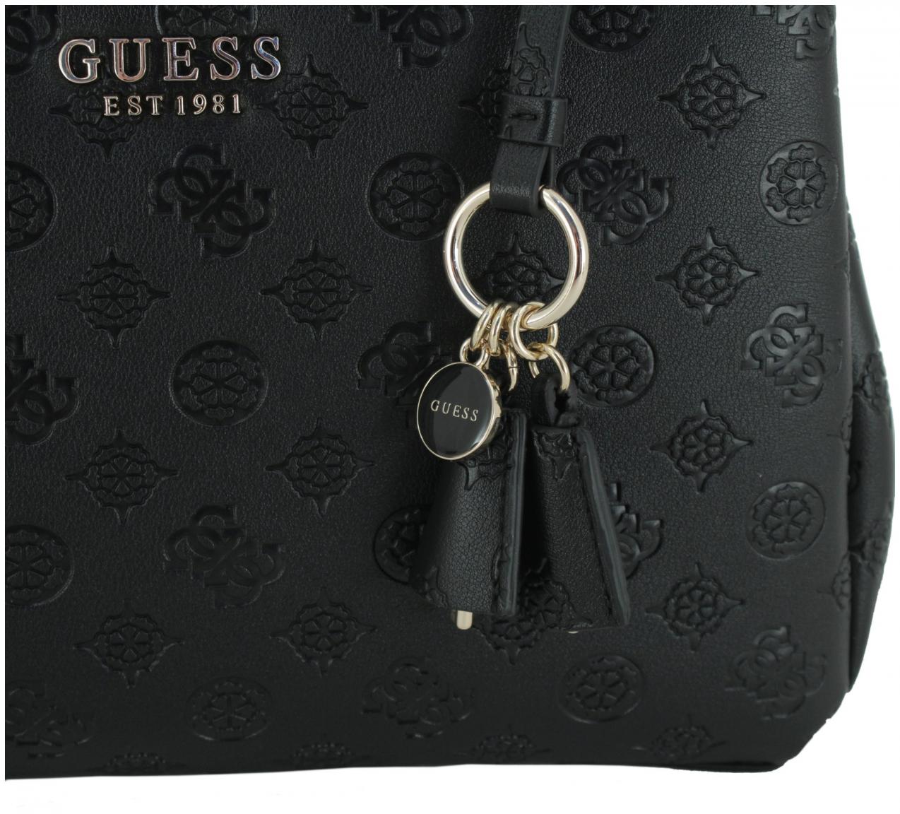 elegante Kurzgrifftasche Guess Phoebe Girlfriend Satchel schwarz Peonyprägung