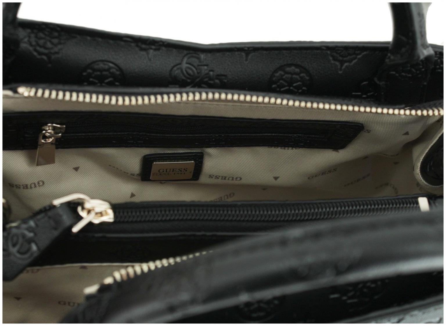 elegante Kurzgrifftasche Guess Phoebe Girlfriend Satchel schwarz Peonyprägung