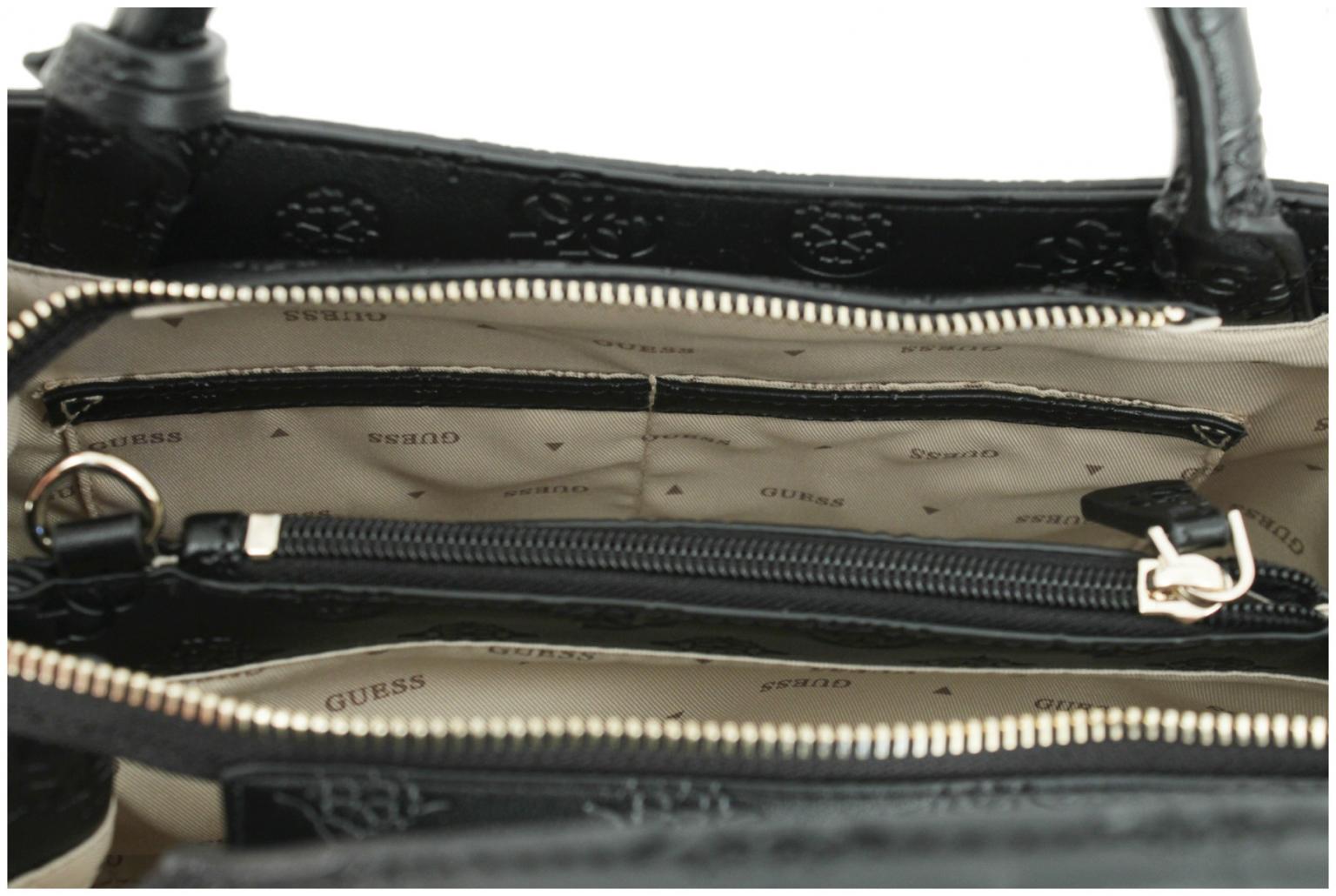 elegante Kurzgrifftasche Guess Phoebe Girlfriend Satchel schwarz Peonyprägung