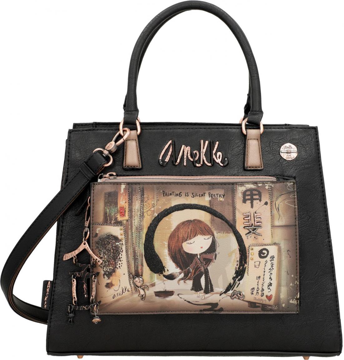 elegante Kurzgrifftasche schwarz Künstlerin Anekke Shoen Japan