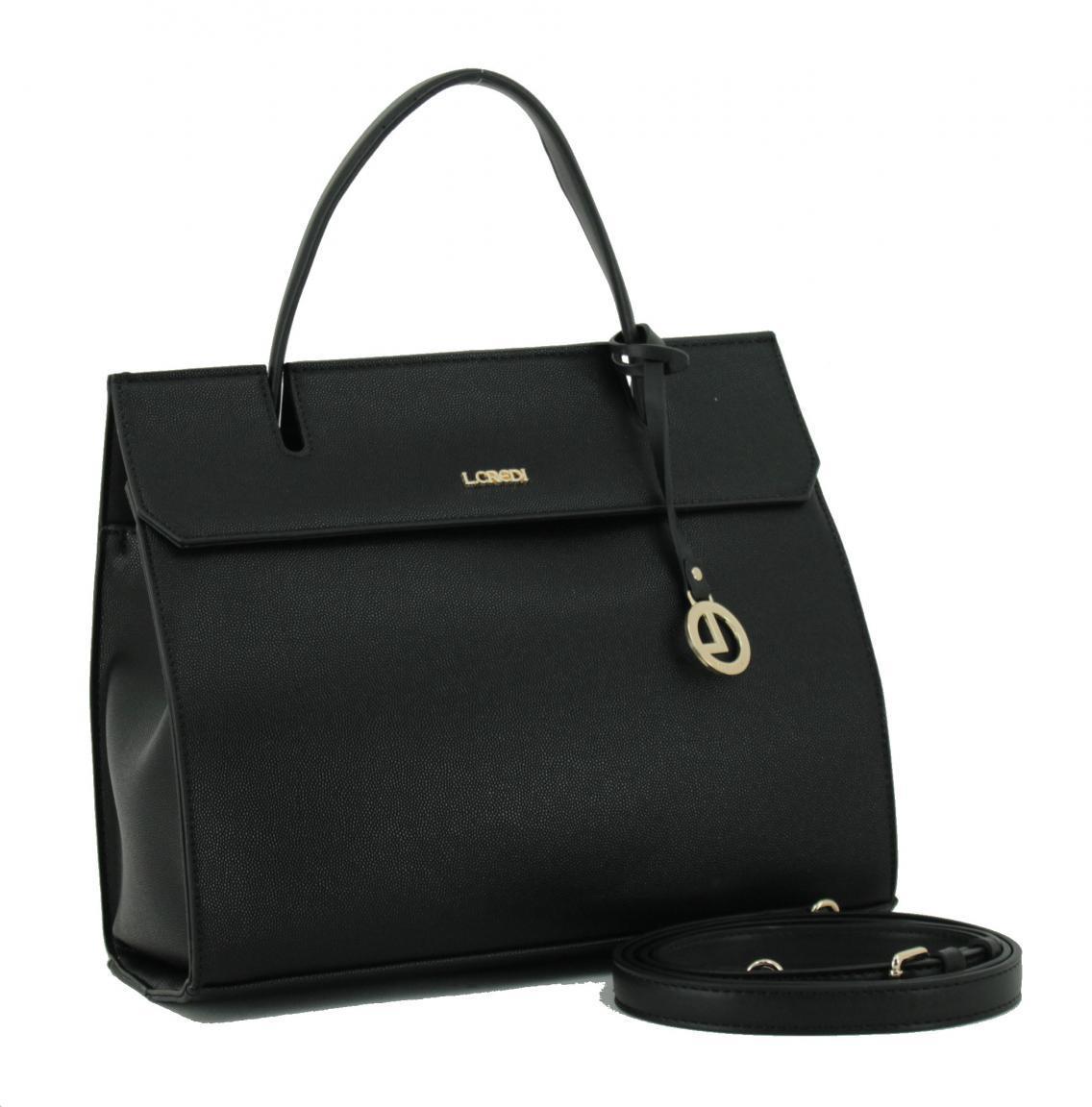 elegante L.Credi Damenhenkeltasche Fiorenza schwarz Überschlag