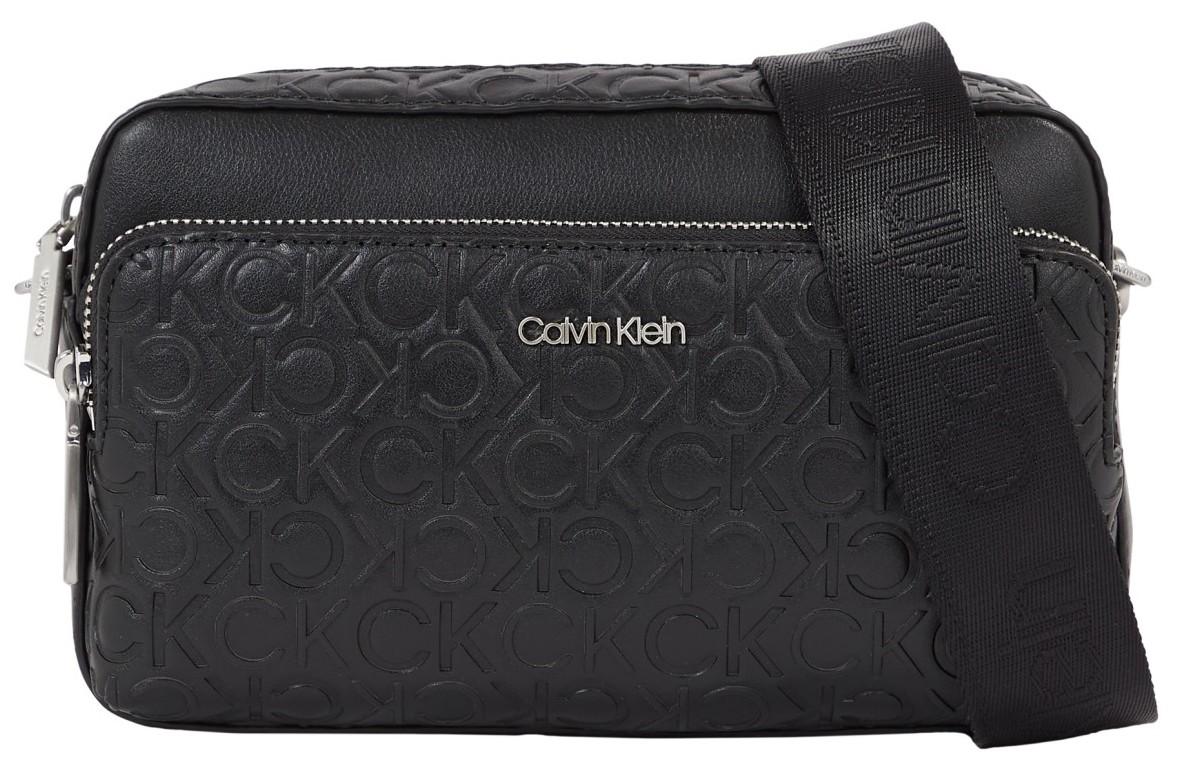 elegante Schultertasche schwarz geprägt Calvin Klein CK Must