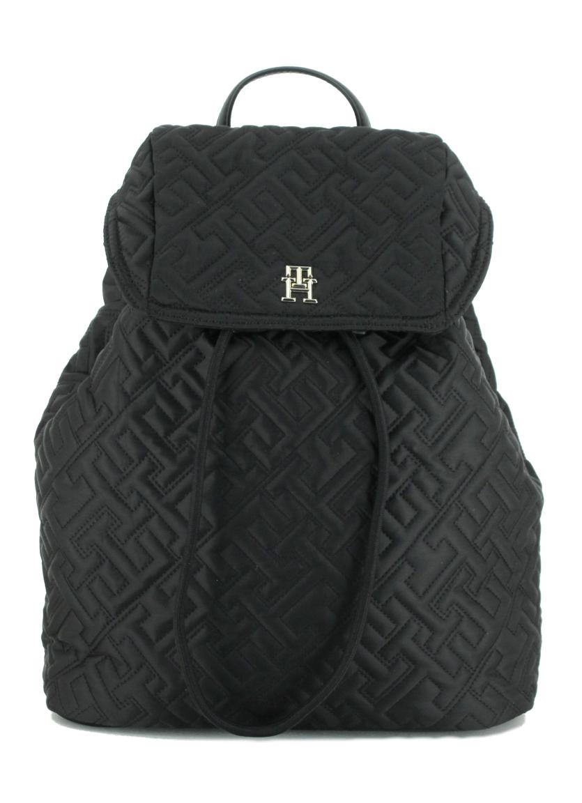 eleganter Damenrucksack wattiert Nylon Black Hilfiger Flow Flap