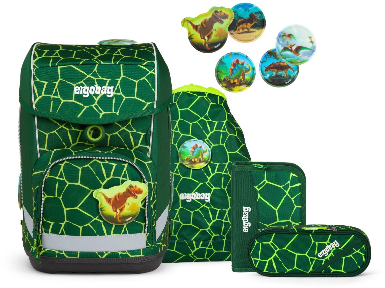 ergobag cubo Komplettset 5teilig Schultasche grün Dinosaurier