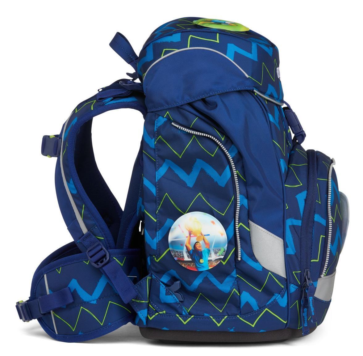 ergobag pack Schulranzenset FallrückziehBär blau zickzack Fußball 6-teilig