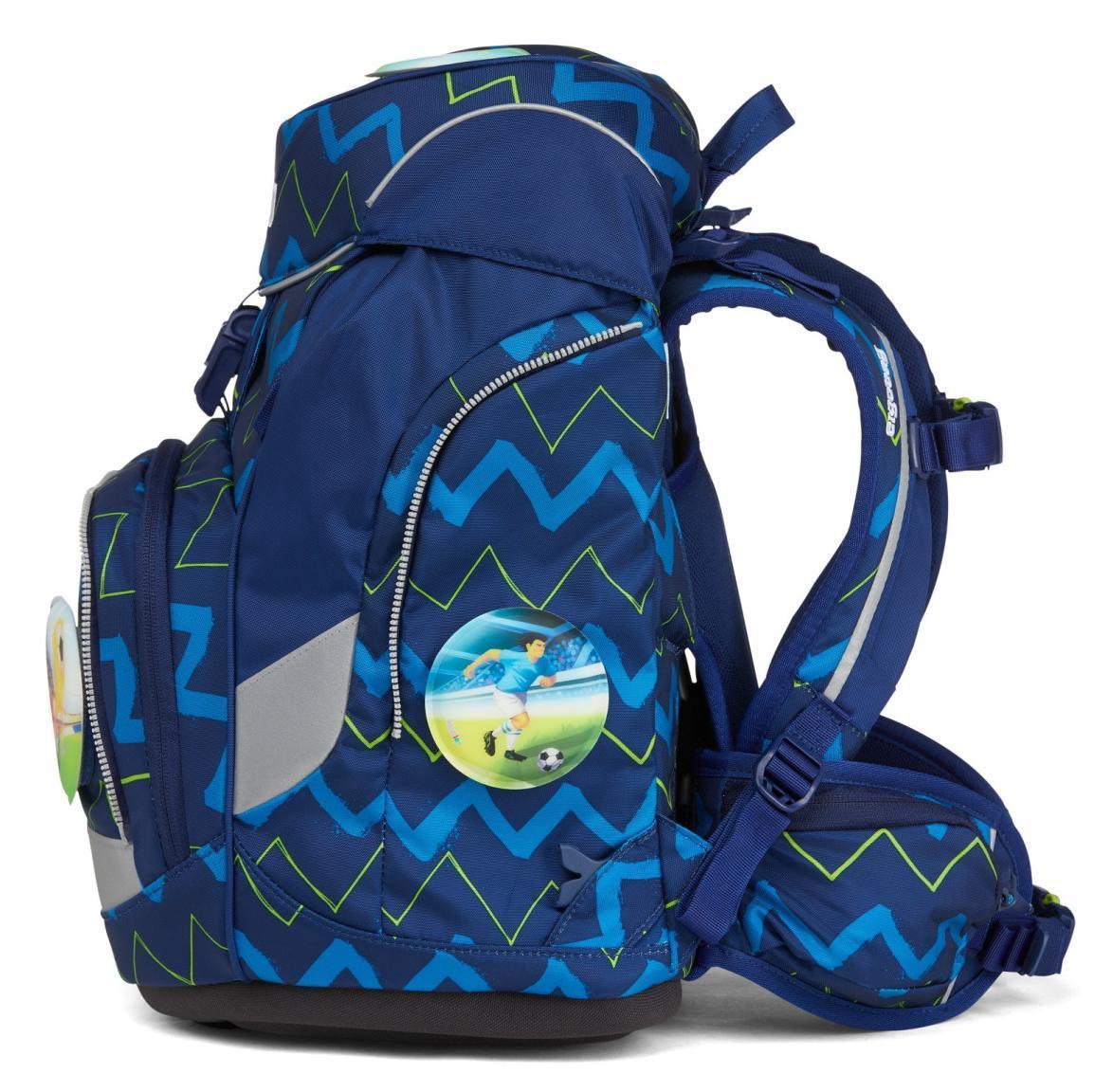 ergobag pack Schulranzenset FallrückziehBär blau zickzack Fußball 6-teilig