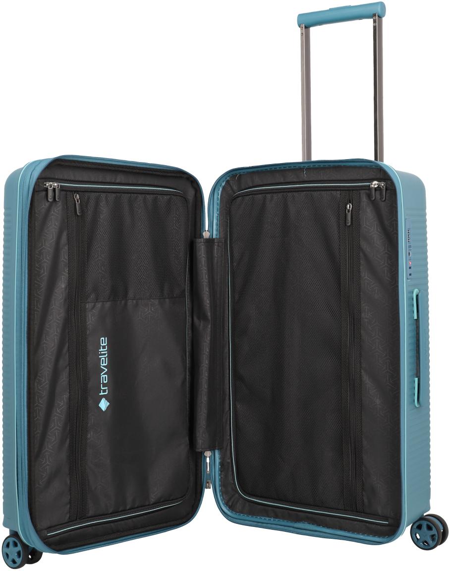 erweiterbarer Hartschalenkoffer Travelite Roomer 4w Trunk M 66cm Aqua