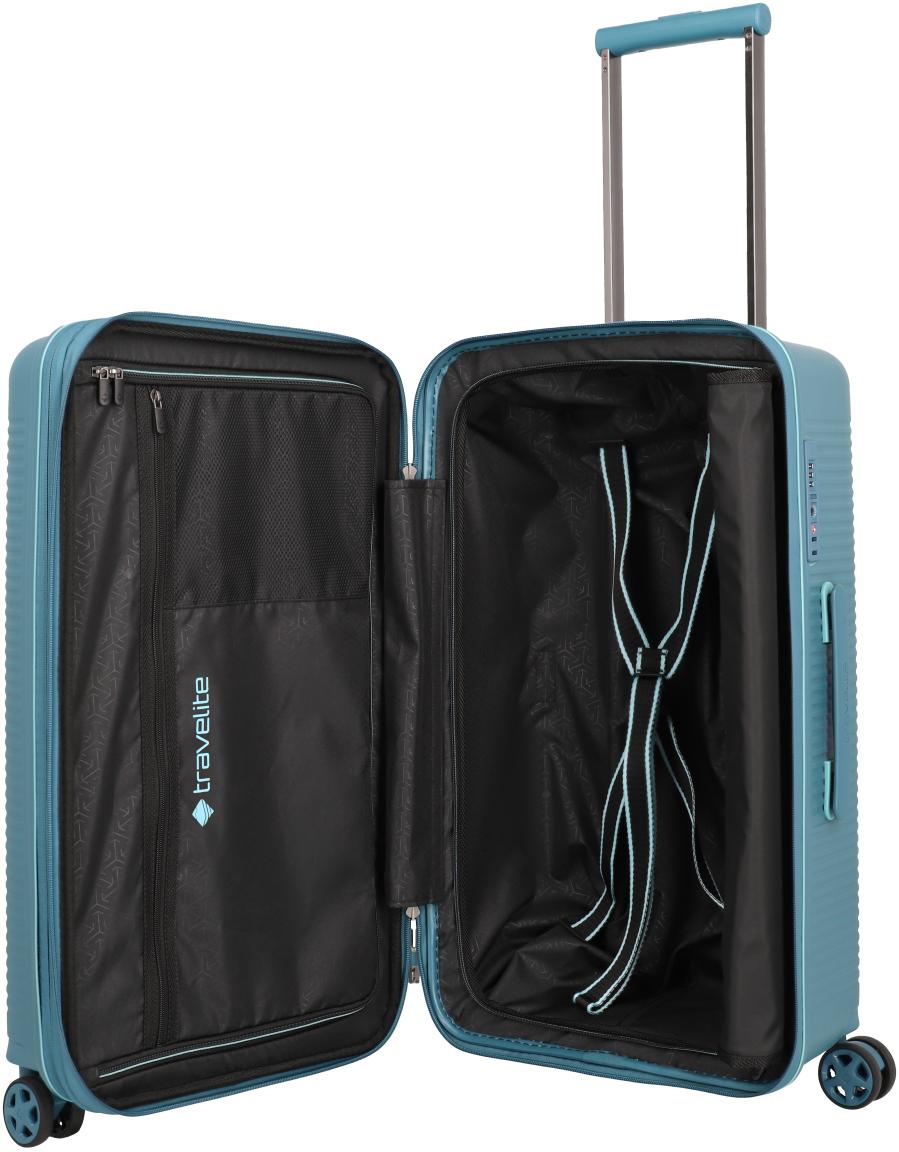 erweiterbarer Hartschalenkoffer Travelite Roomer 4w Trunk M 66cm Aqua