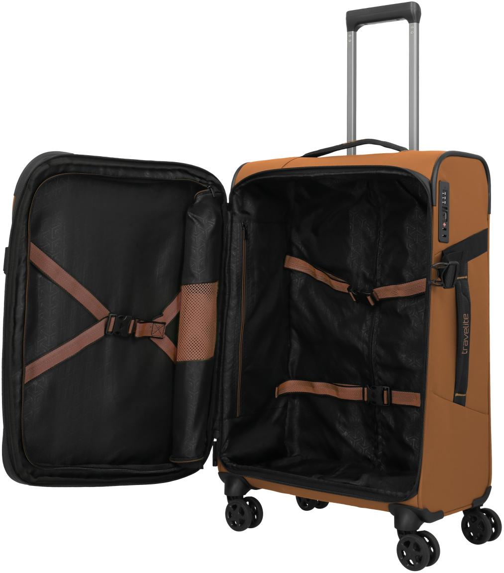 erweiterbarer Koffertrolley orangebraun Travelite Briize M 67cm Curry