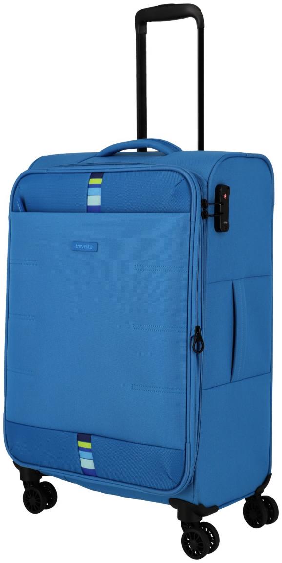 erweiterbarer Reisekoffer 4w Trolley M 67cm Medium Blue Travelite Rügen