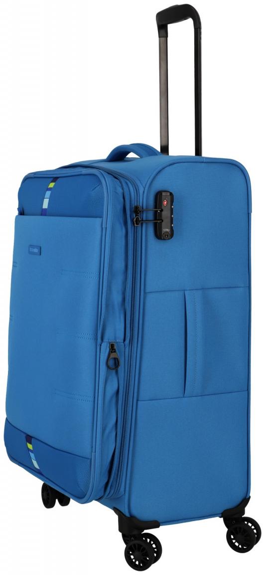 erweiterbarer Reisekoffer 4w Trolley M 67cm Medium Blue Travelite Rügen