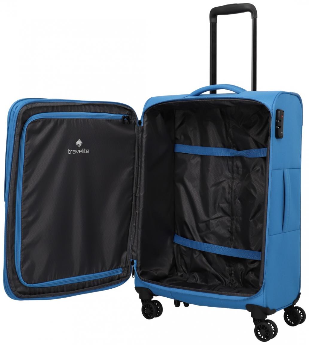 erweiterbarer Reisekoffer 4w Trolley M 67cm Medium Blue Travelite Rügen