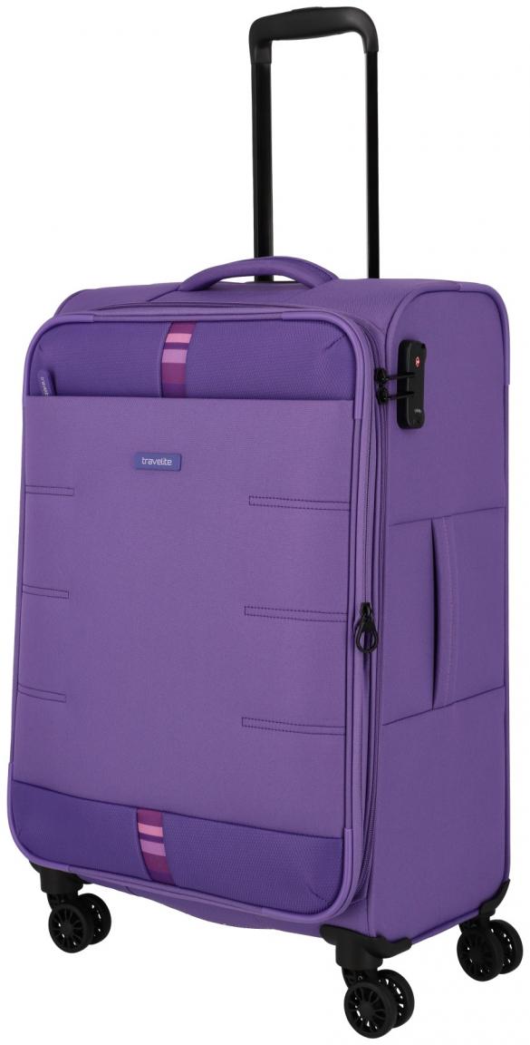 erweiterbarer Reisekoffer Softcase lila Travelite Rügen 4w Trolley M 67cm