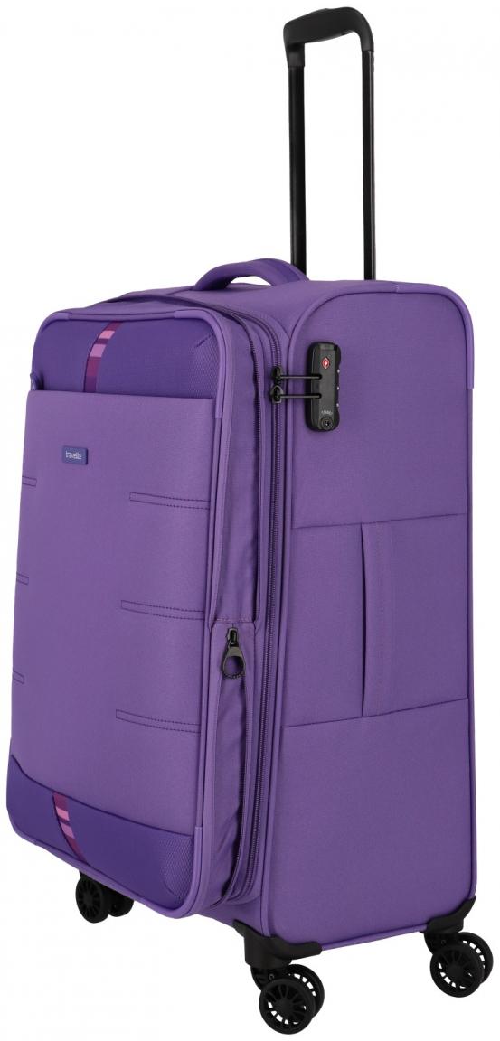 erweiterbarer Reisekoffer Softcase lila Travelite Rügen 4w Trolley M 67cm