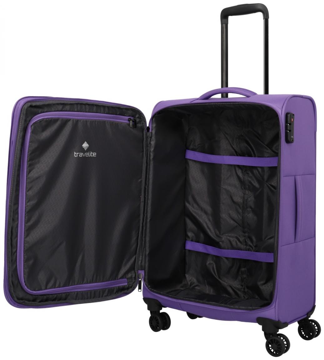 erweiterbarer Reisekoffer Softcase lila Travelite Rügen 4w Trolley M 67cm