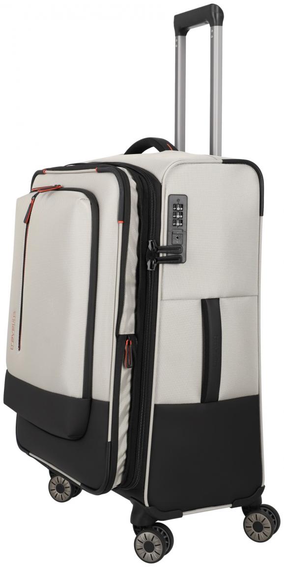 erweiterbarer Reisekoffer hellbeige Travelite Crosslite Natural M 66cm