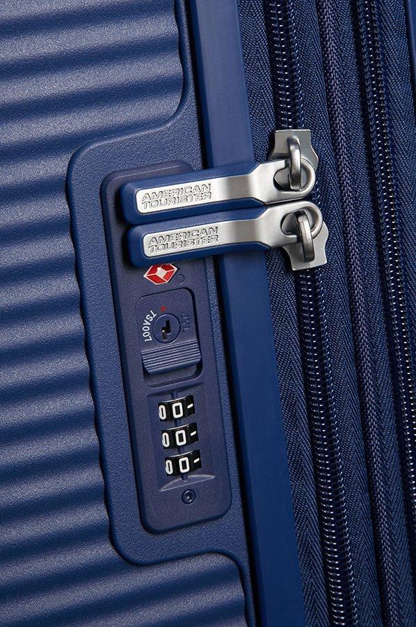 erweiterbarer Reisetrolley Spinner M 67cm Midnight Navy American Tourister Soundbox