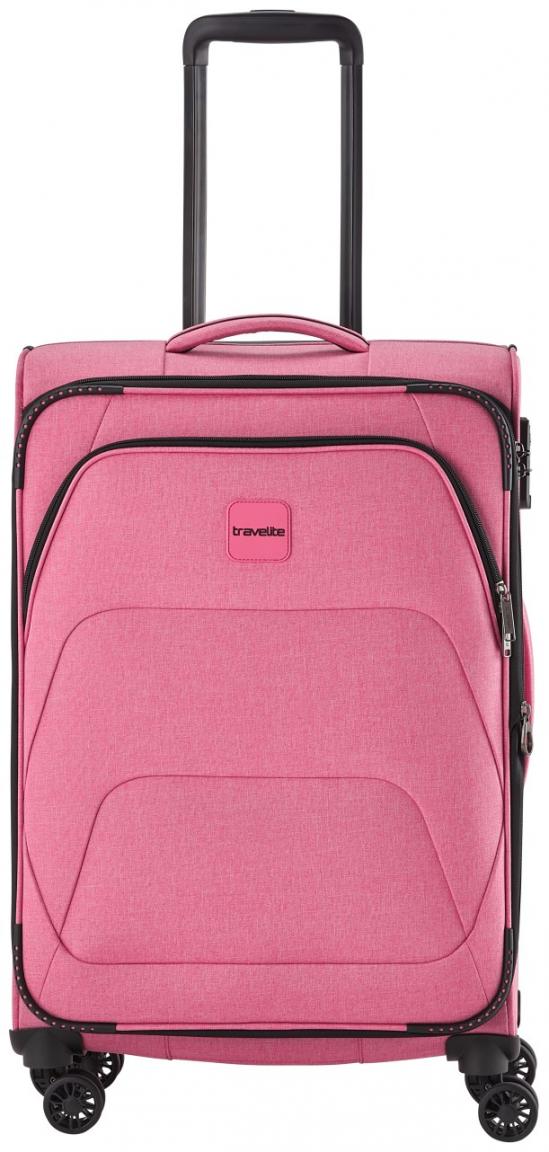 erweiterbarer Rollenkoffer rosa Weichgepäck Travelite Adria 4w Trolley M 67cm