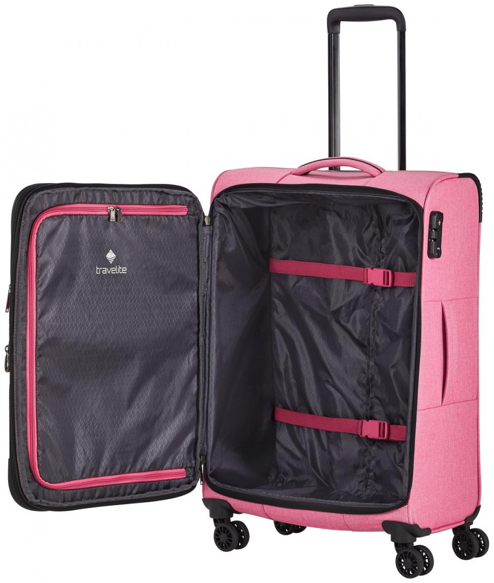 erweiterbarer Rollenkoffer rosa Weichgepäck Travelite Adria 4w Trolley M 67cm