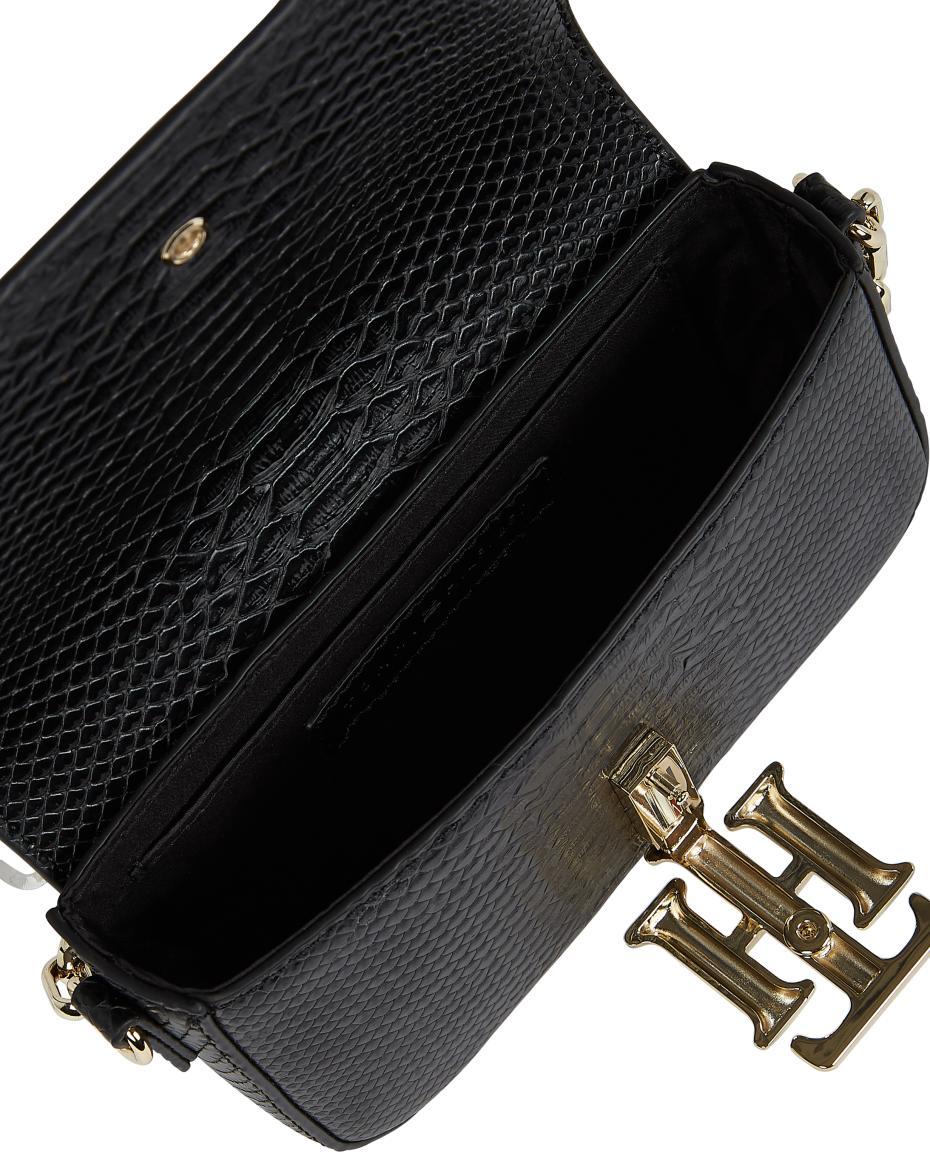 exklusive Abendtasche Tommy Hilfiger Lock Mini Crossover Snake schwarz Kettenhenkel