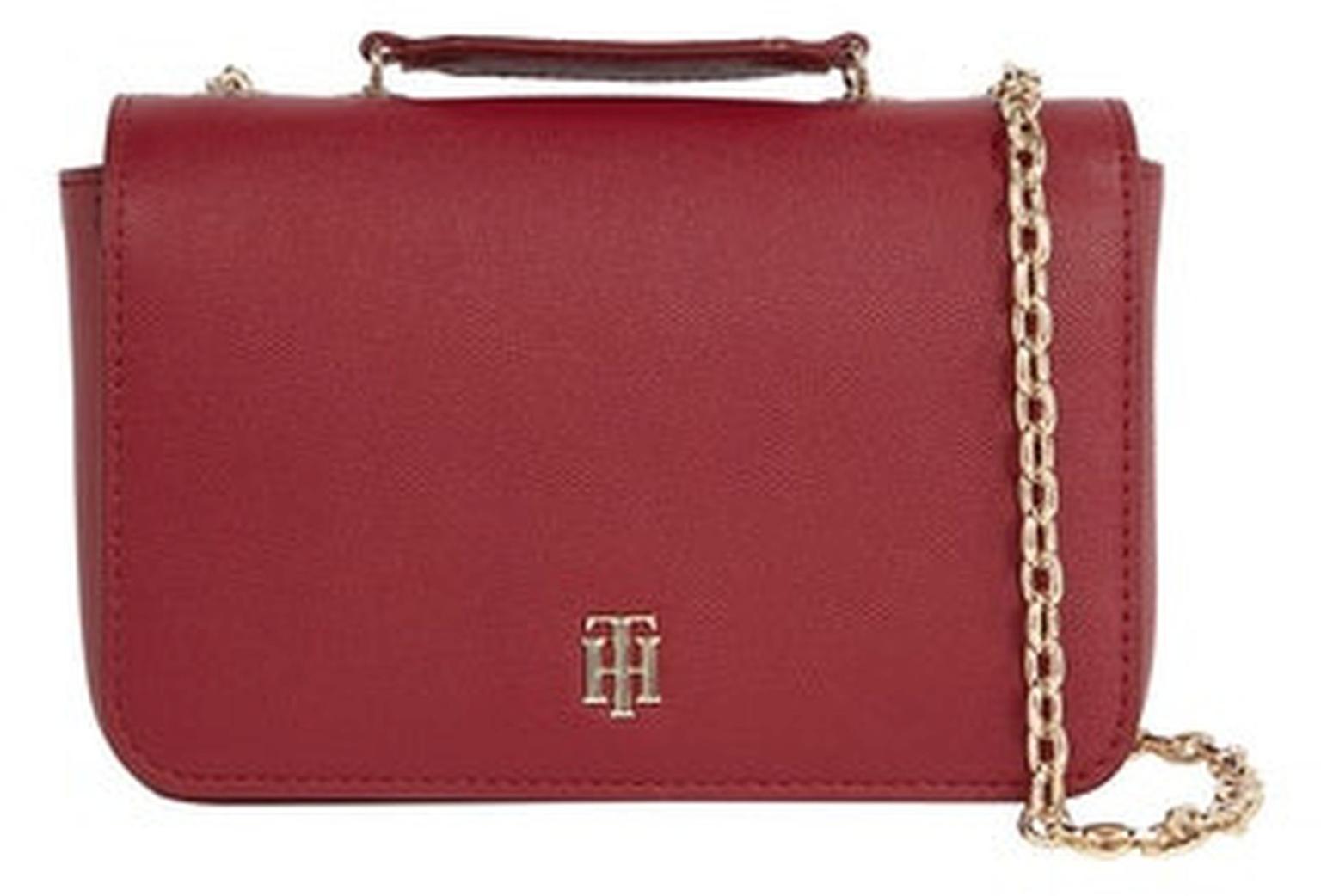 exklusive Überschlagtasche Tommy Hilfiger Rouge Timeless Chain Crossover Dunkelrot Kette