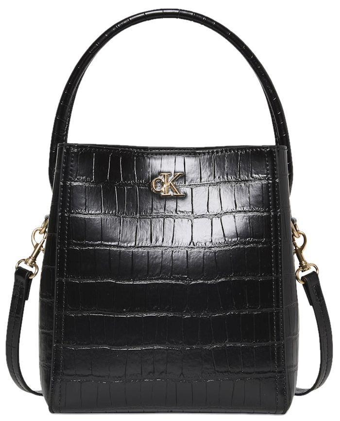 extravagante Kurzgrifftasche Calvin Klein Croc Bucket With Strap Black