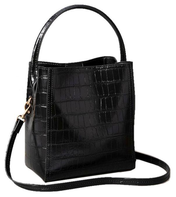 extravagante Kurzgrifftasche Calvin Klein Croc Bucket With Strap Black