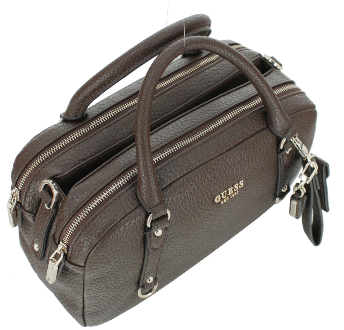 extravagante Kurzgrifftasche Guess Marsha Box Satchel dreigeteilt Espresso
