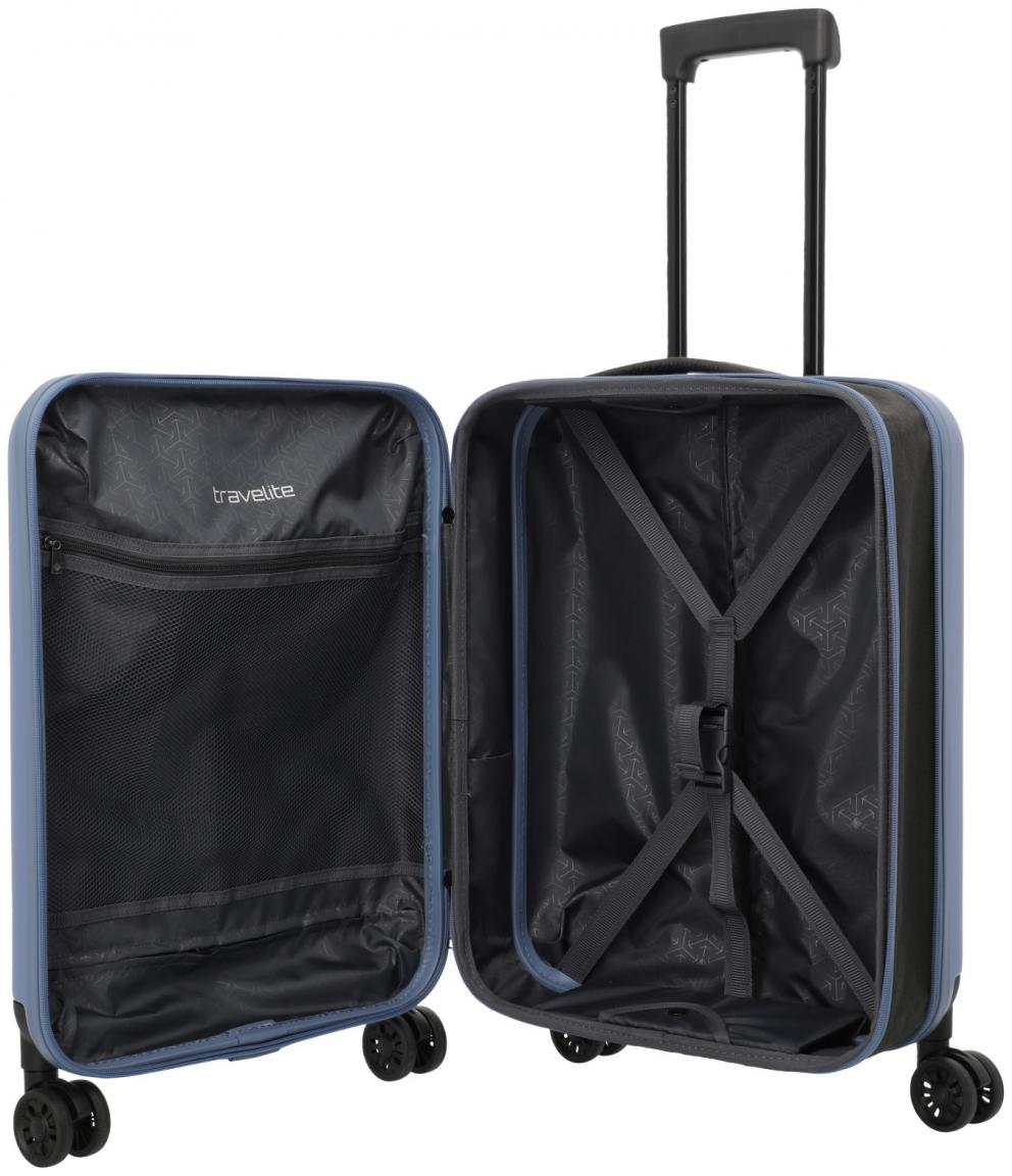 faltbarer Handgepäckkoffer blau Travelite Basics 4-Rad Bordtrolley 55cm