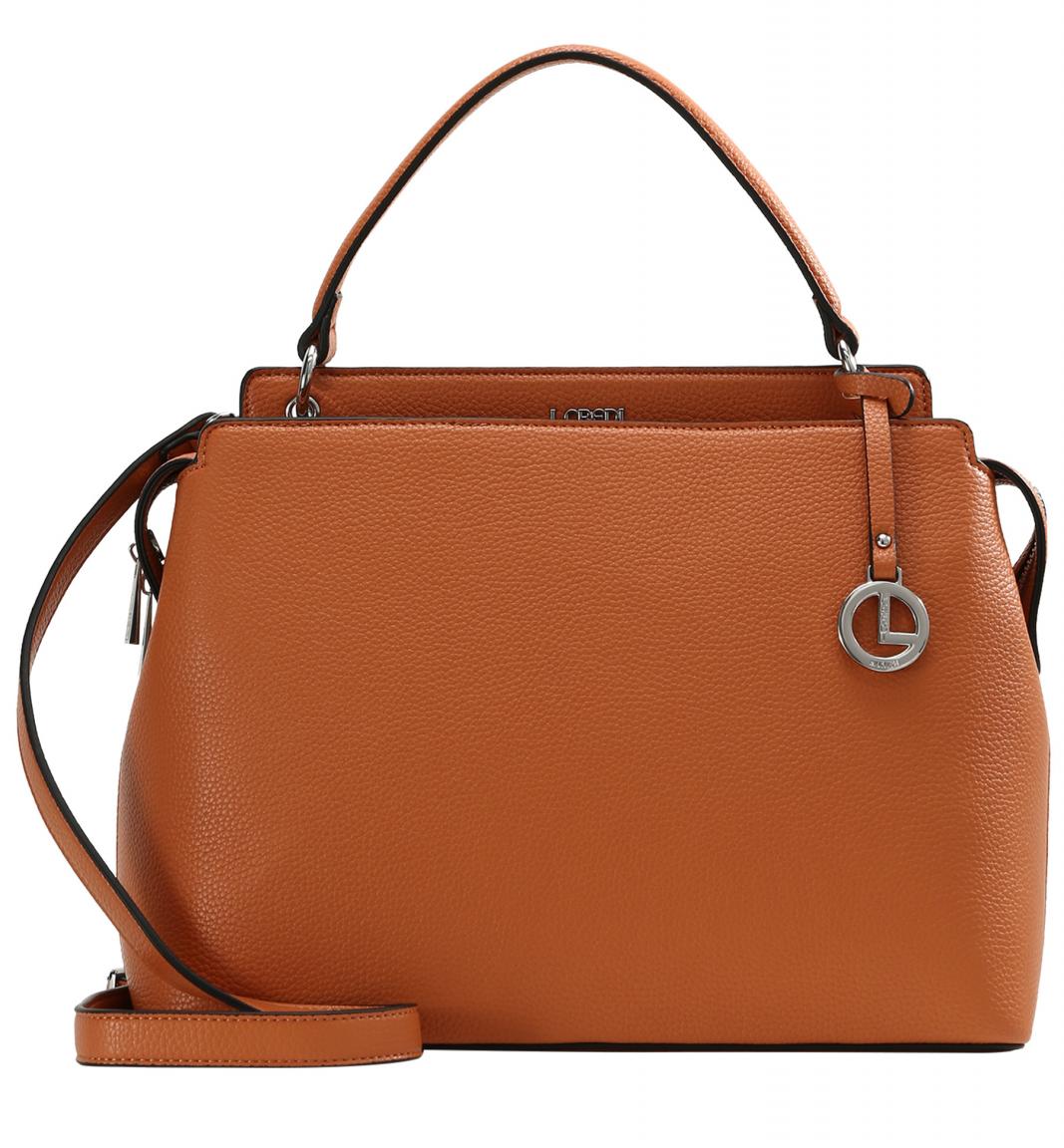 farbenfrohe Henkeltasche Fabienne L.Credi zweigeteilt Terra Orange Braun
