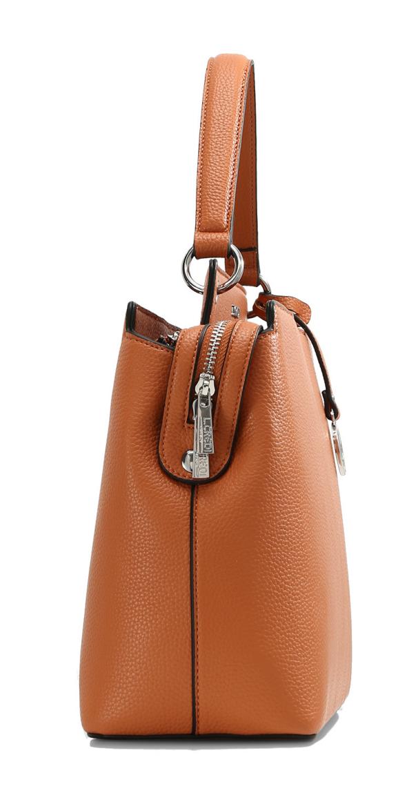 farbenfrohe Henkeltasche Fabienne L.Credi zweigeteilt Terra Orange Braun