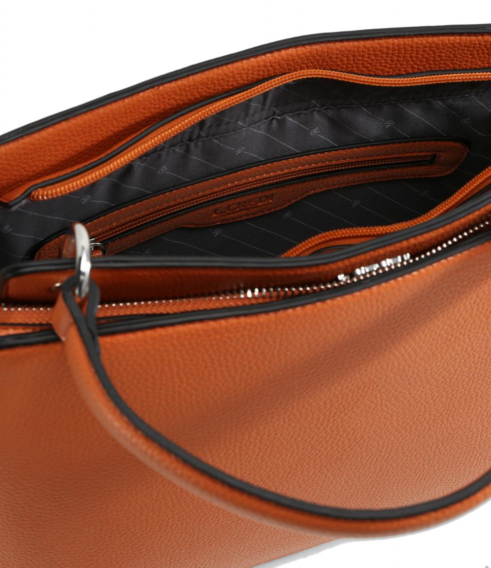 farbenfrohe Henkeltasche Fabienne L.Credi zweigeteilt Terra Orange Braun