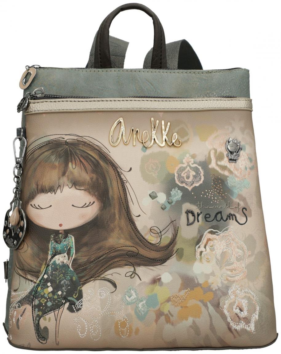 femininer Backpack Anekke blau Nieten Stickereien Print Real beige