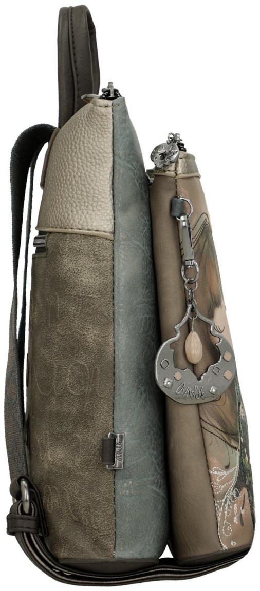 femininer Backpack Anekke blau Nieten Stickereien Print Real beige
