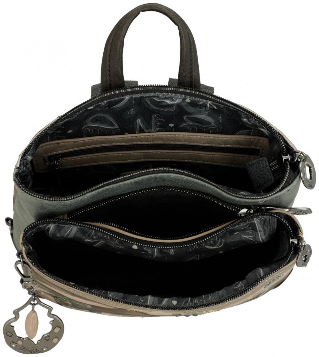 femininer Backpack Anekke blau Nieten Stickereien Print Real beige